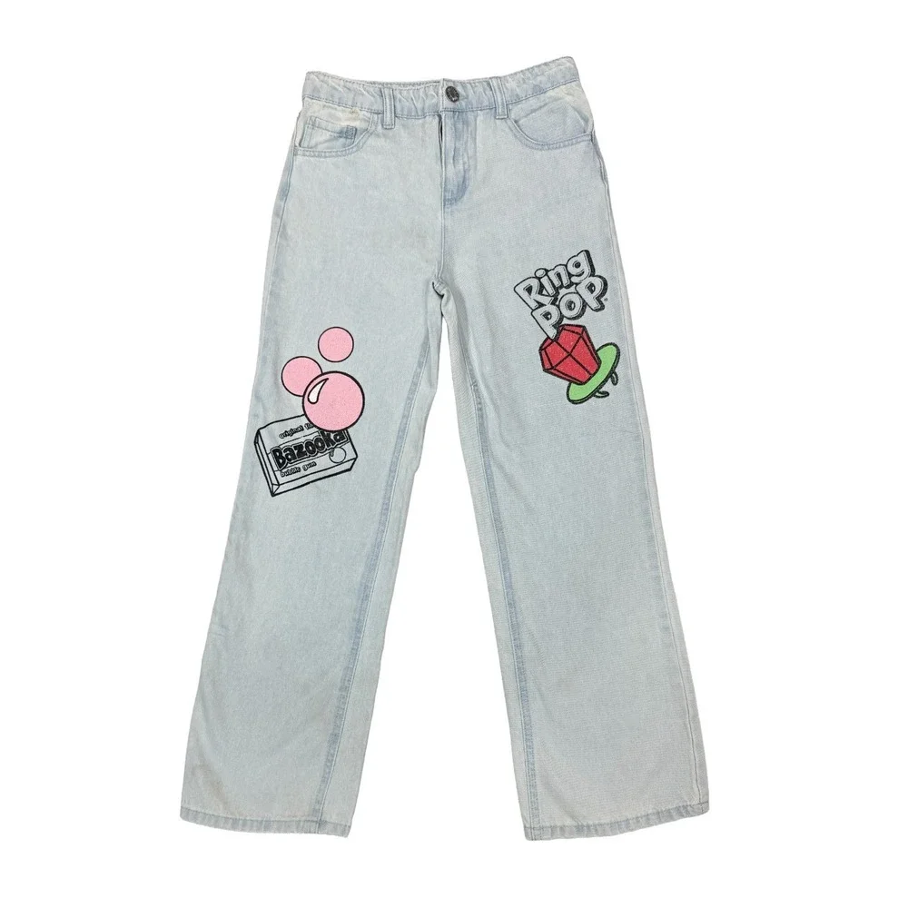 Justice Girls Jeans Ring Pop Bazooka Collaboration Size 10 Light Blue Denim